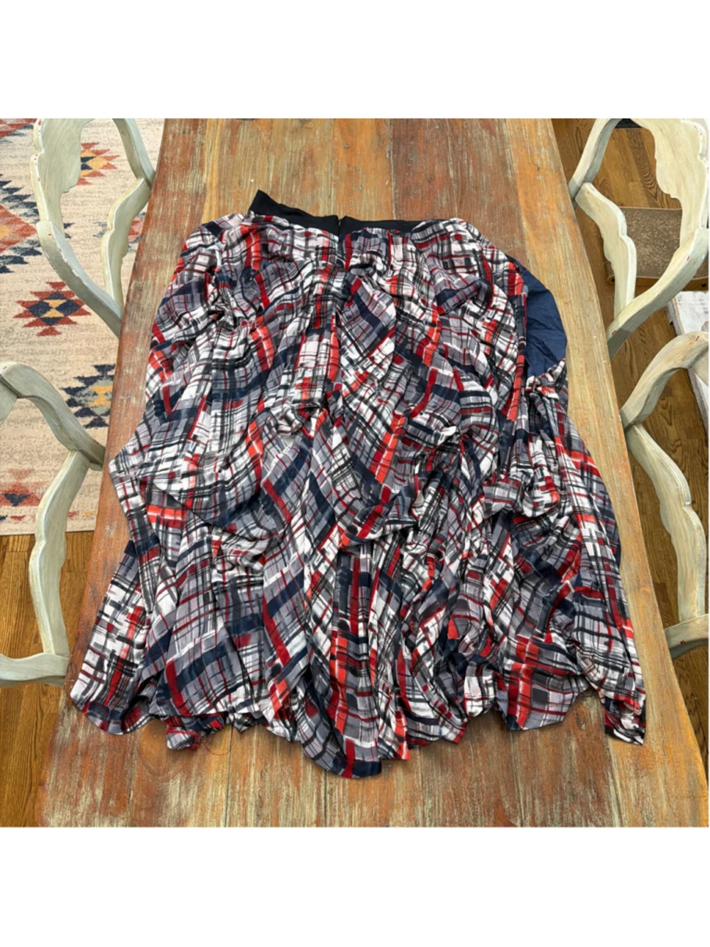TOV Holy The Damsel's Plaid Tiered Maxi Skirt Blue Red Patchwork EU 38 US M